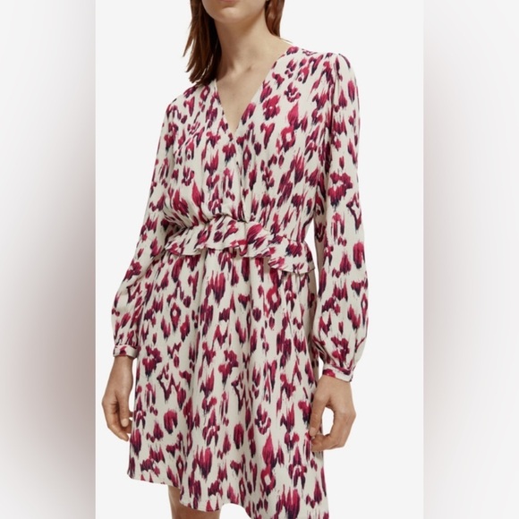 Scotch & Soda printed V-neck Mini Dress size 12 - Picture 4 of 15